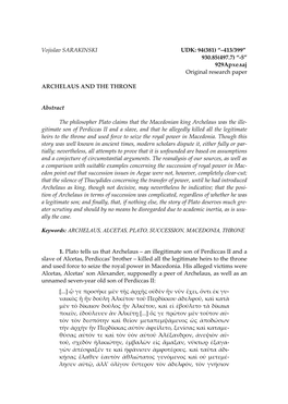 Vojislav SARAKINSKI UDK: 94(381) “–413/399” 930.85(497.7) “-5” 929Архелај Original Research Paper