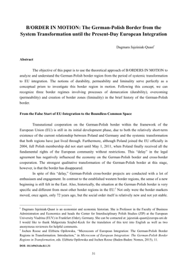 B/ORDER in MOTION: the German-Polish Border from the System Transformation Until the Present-Day European Integration