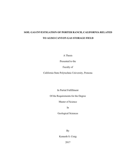 Soil Gas Investigation of Porter Ranch, California Related