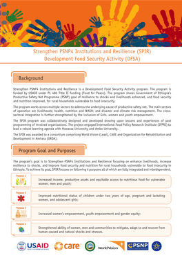 Strengthen PSNP4 Institutions and Resilience (SPIR) Development Food Security Activity (DFSA)