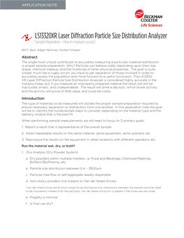 LS13320XR Laser Diffraction Particle Size Distribution Analyzer Sample Preparation – How to Measure Success!