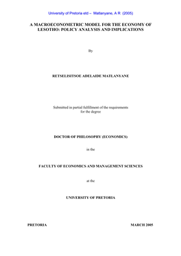 A Macroeconometric Model for the Economy of Lesotho: Policy Analysis and Implications