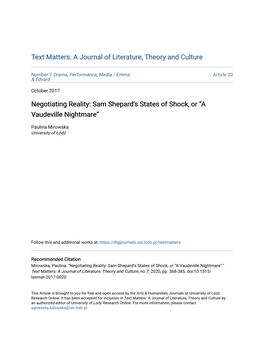 Sam Shepard's States of Shock, Or “A Vaudeville Nightmare”
