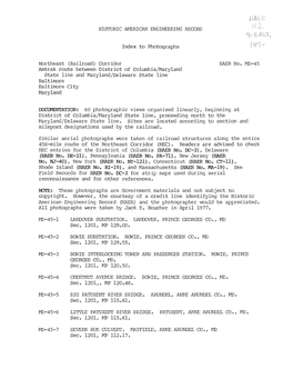 (Railroad) Corridor HAER No. MD-45 Amtrak Route Between District of Columbia/Maryland State Line and Maryland/Delaware State Line Baltimore Baltimore City Maryland
