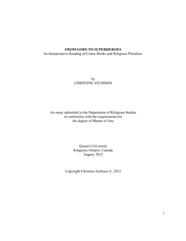 FROM GODS to SUPERHEROES an Interpretative Reading of Comic Books and Religious Pluralism by CHRISTINE ATCHISON an Essay Submitt