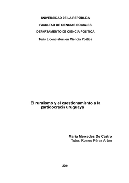 El Ruralismo Y El Cuestionamiento a La Partidocracia Uruguaya