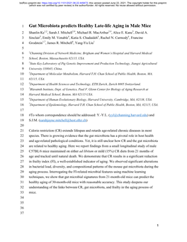 Gut Microbiota Predicts Healthy Late-Life Aging in Male Mice