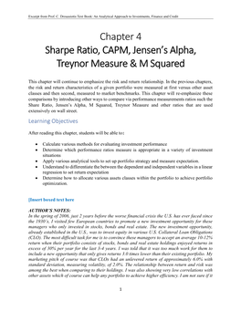 Chapter 4 Sharpe Ratio, CAPM, Jensen's Alpha, Treynor Measure