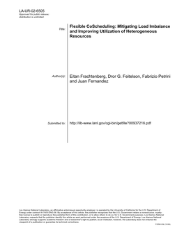 Flexible Coscheduling: Mitigating Load Imbalance Title: and Improving Utilization of Heterogeneous Resources