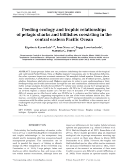 Feeding Ecology and Trophic Relationships of Pelagic Sharks and Billfishes Coexisting in the Central Eastern Pacific Ocean