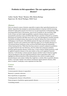 Probiotics in Fish Aquaculture: the Cure Against Parasitic Diseases?