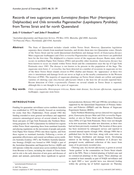 Records of Two Sugarcane Pests Eumetopina Flavipes Muir (Hemiptera: Delphacidae) and Chilo Terrenellus Pagenstecher (Lepidoptera