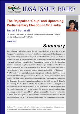The Rajapakse 'Coup' and Upcoming Parliamentary Election in Sri Lanka
