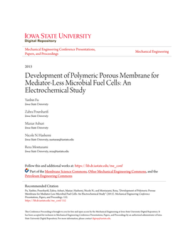 Development of Polymeric Porous Membrane for Mediator-Less Microbial Fuel Cells: an Electrochemical Study Yanbin Fu Iowa State University
