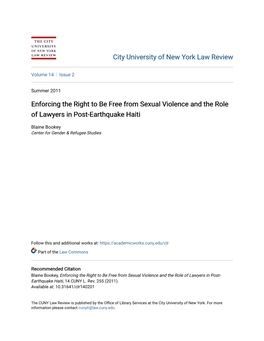 Enforcing the Right to Be Free from Sexual Violence and the Role of Lawyers in Post-Earthquake Haiti