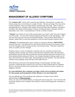 Management of Allergy Symptoms