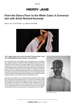 From the Dance Floor to the White Cube: a Conversa- Tion with Artist Richard Kennedy