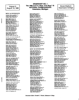 August 2 August 10, 1980 DRAWSHEET NO.1 the 1980 U.S.T.A. Boys' 16 & Boys' 18 NATIONAL CHAMPIONSHIPS Kalamazoo, Michiga