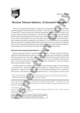 Mexican Telecom Industry: (Un)Wanted Monopoly?