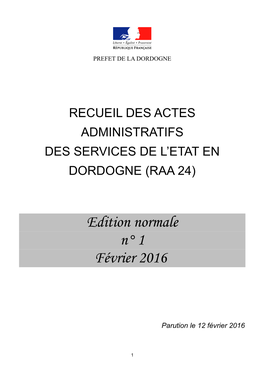 Recueil Des Actes Administratifs Des Services De L’Etat En Dordogne (Raa 24)