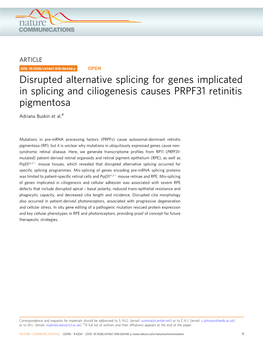 Disrupted Alternative Splicing for Genes Implicated in Splicing and Ciliogenesis Causes PRPF31 Retinitis Pigmentosa