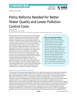 Policy Reforms Needed for Better Water Quality and Lower Pollution
