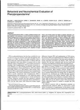 Behavioral and Neurochemical Evaluation of Phenylpropanolamine 1