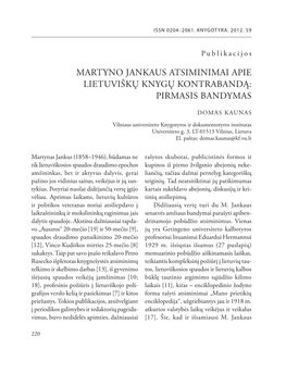 Martyno Jankaus Atsiminimai Apie Lietuviškų Knygų Kontrabandą: Pirmasis Bandymas
