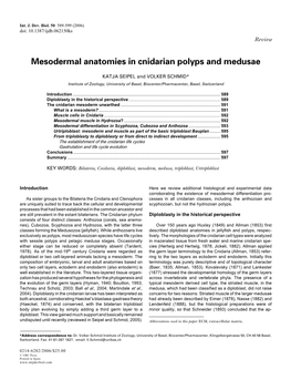 Mesodermal Anatomies in Cnidarian Polyps and Medusae