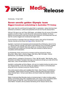 Seven Unveils Golden Olympic Team Biggest Broadcast Undertaking in Australian TV History