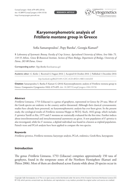 ﻿Karyomorphometric Analysis of Fritillaria Montana Group in Greece