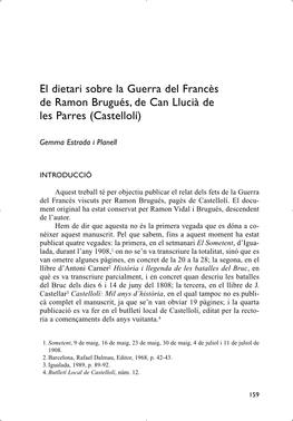 El Dietari Sobre La Guerra Del Francès De Ramon Brugués, De Can Llucià De Les Parres (Castellolí)