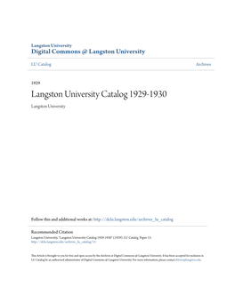 Langston University Catalog 1929-1930 Langston University