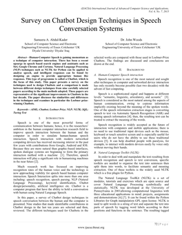 Survey on Chatbot Design Techniques in Speech Conversation Systems