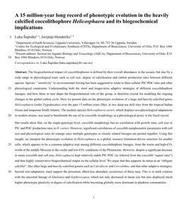 A 15 Million-Year Long Record of Phenotypic Evolution in the Heavily Calcified Coccolithophore Helicosphaera and Its Biogeochemical Implications