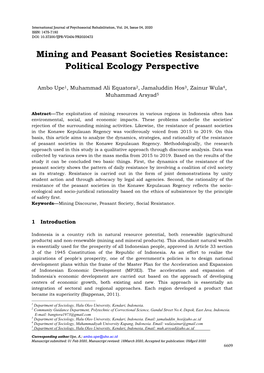 Mining and Peasant Societies Resistance: Political Ecology Perspective