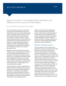 Separate Accounts Vs. Commingled Funds: Similarities and Differences in the Context of Credit Facilities