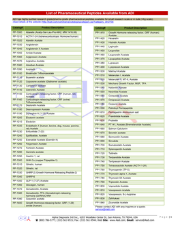 List of Pharamaceutical Peptides Available from ADI