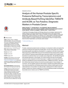 Analysis of the Human Prostate-Specific Proteome Defined