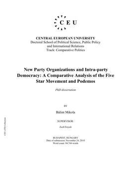 New Party Organizations and Intra-Party Democracy: a Comparative Analysis of the Five Star Movement and Podemos