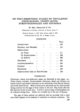 Triops (Apus), Str, Eptoce, Phalus and Estheria