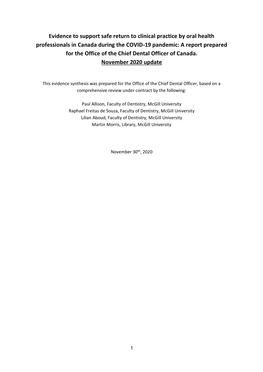 Evidence to Support Safe Return to Clinical Practice by Oral Health Professionals in Canada During the COVID-19 Pandemic: a Repo