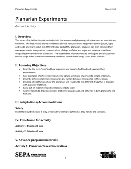 Planarian Experiments March 2013