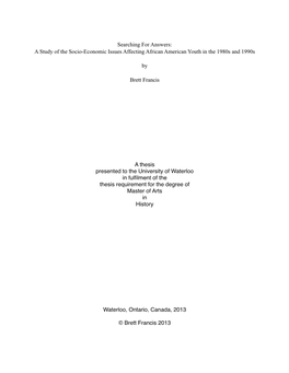 A Study of the Socio-Economic Issues Affecting African American Youth in the 1980S and 1990S