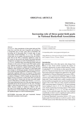 Increasing Role of Three-Point Field Goals in National Basketball Association