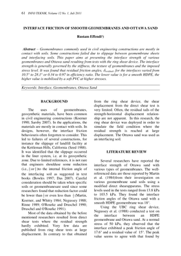 Interface Friction of Smooth Geomembranes and Ottawa Sand