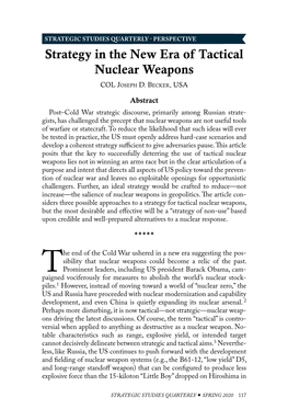 Strategy in the New Era of Tactical Nuclear Weapons
