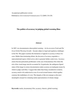 The Politics of Accuracy in Judging Global Warming Films