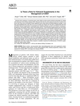 Is There a Role for Ketoacid Supplements in the Management of CKD? Anuja P