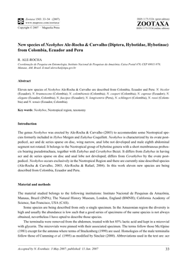 Zootaxa,New Species of Neohybos Ale-Rocha